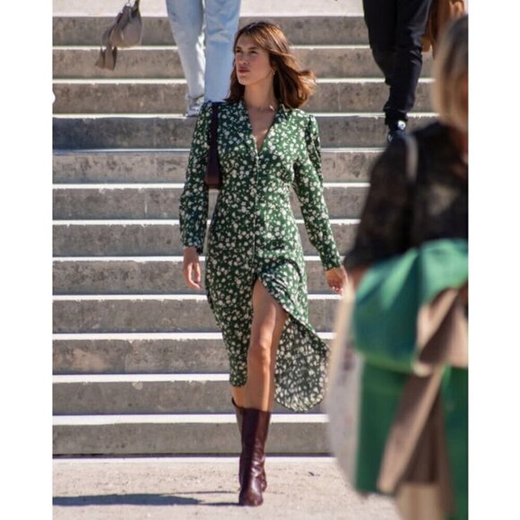 💕ROUJE💕 Clementine Midi Dress ~ Meme Roses Vert Green Floral Print 36 NWOT - Picture 10 of 16